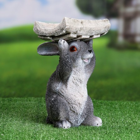 Garden figure "Gray hare with a feeder on the head" 15x13x24cm-3