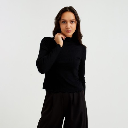 Women's turtleneck Minaku: Basic Line, Black Color, size 48