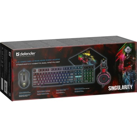 Game set of Defender Singularity 4 in 1, keyboard+mouse+carpet+headphones, wired, 3200 dpi-16