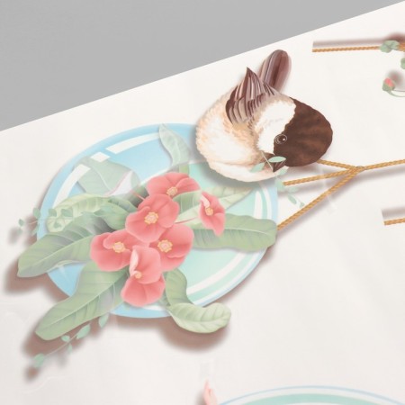 Stick plastic interior color "Flower balls with birds" 50x70 cm-1