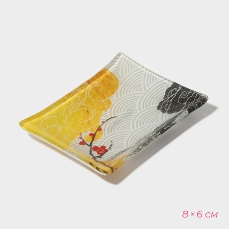 SUSHIC SUSHIC made of glass “Abstraction”, 3 objects: sauces 8 × 2 cm, 8 × 6 cm, stand 25 × 15 × 2 cm-6