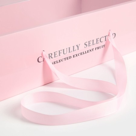 Gift box with a bow, handles and a transparent lid 35 x 21 x 15 cm pink-2
