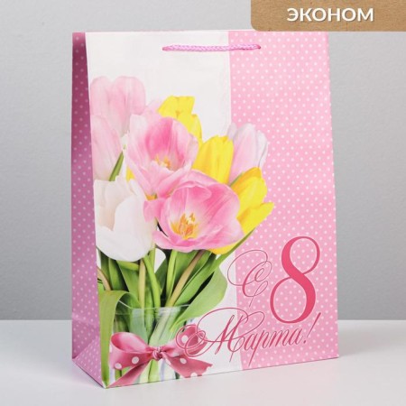 Package Gift Laminated Vertical, Packaging, “Happy Spring”, L 31 x 40 x 11.5 cm