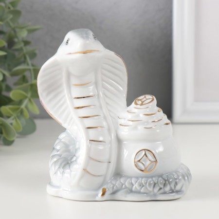 Souvenir Ceramics "Cobra with a bowl with coins" White with gold 5.8x9.5x11 cm