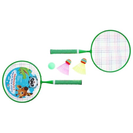 ONLYTOP Badminton Set “Friends”: 2 rackets 44 cm, 2 strokes, ball, cover, green color-5