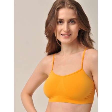Female top on thin straps Top Spalla Stretta, size 44-46, mango color