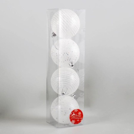 Set of balls plastic D-8 cm, 4 pcs "Snowflakes and stripes" white-1