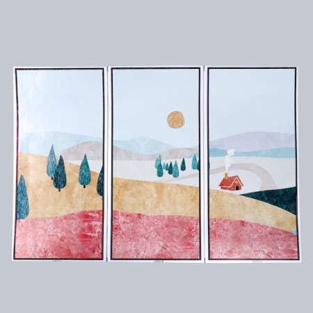 Sticker Plastic Interior triptych "House in the wilderness" set 3 sheets 29.5x61 cm-1