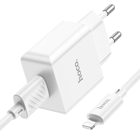 Network charger HOCO C106A, 1 USB, 2.1 A, Lightning cable - USB, 1 m, white-2