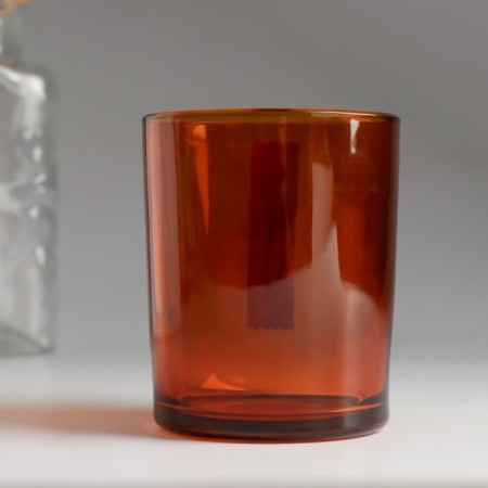 Bank for candles glass "Made with love" 220 ml brown, transparent 7x7x8.4 cm-1