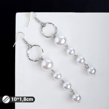Earrings with pearls "Aurora" path on the ring, the color is white in silver