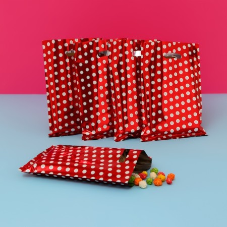Gift, metallized, "peas" red 17x25 cm, 20 microns 10 pcs set
