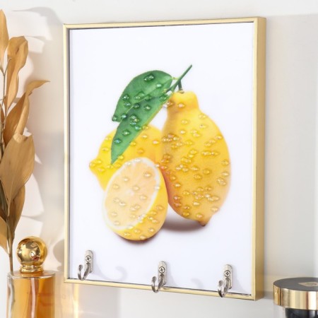 Key plastic, MDF 3 hooks "lemon freshness" rhinestones, gold 18.5x1.8x23.5 cm-1