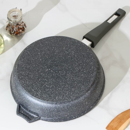 Granite pan, d = 26 cm, anti -stick coating, removable handle, glass cover, color gray color-2