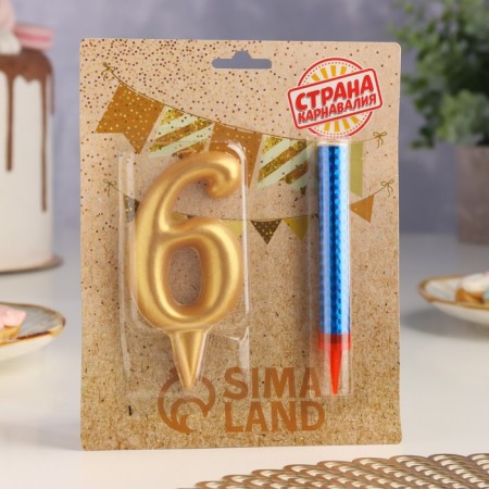 Set a candle for a cake digit 6 giant, gold, with a fountain, 9.5 cm-4
