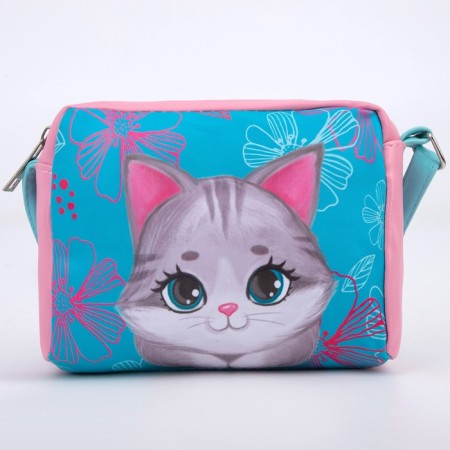 Children's bag for a girl "Gray cat" from eco-leather, on a strap, 15x12x3 cm-1