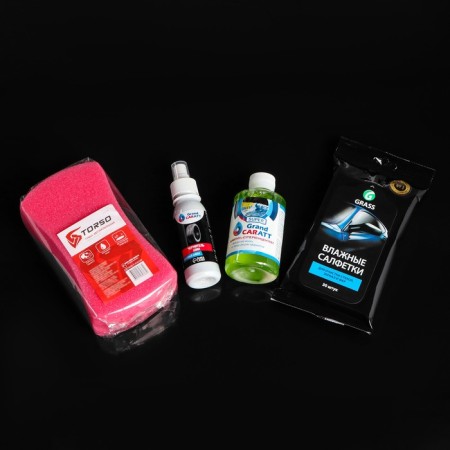 A gift set for complex care for the Grand Caratt car, a set of auto chemistry: a shampoo-pupercontact Poloring 250 ml, tires of tires 100 ml, wet wipes for glasses and mirrors of 20 pcs, Automobile sponge 19 x 11 x 6 cm-3