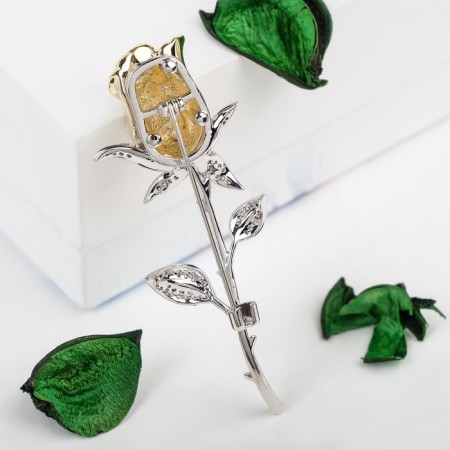 Brooch "Flower" rose, white color in silver-gold-2
