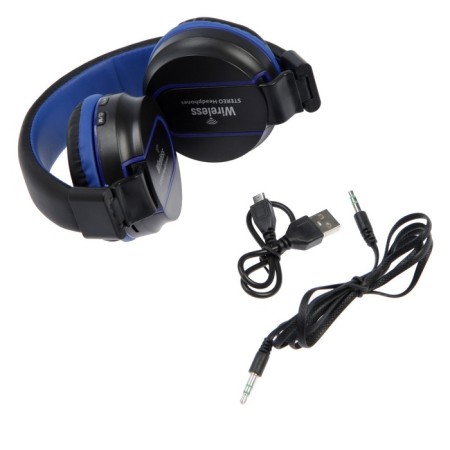 Wireless headphones Luazon HQ-3, folding, microphone, microSD, black and blue-10