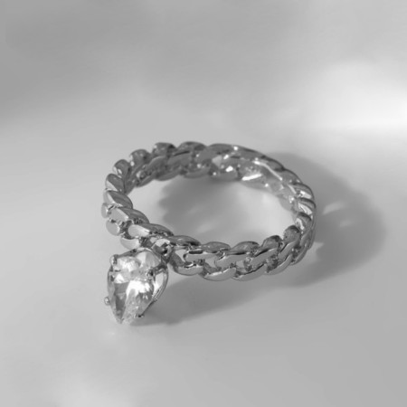 Ring "Wealth" drop on the chain, white color in silver, size 16-1