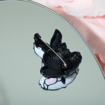 Brooch "Rabbit" Rush cheeks, red-white color in ferrous metal-2