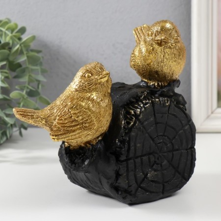 Polystone souvenir "Two golden birds on a log" 18x9x17 cm-1