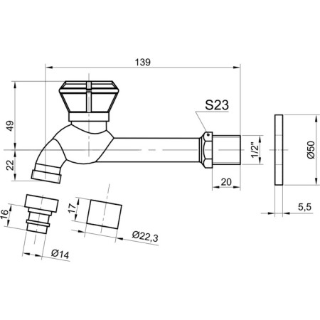 Bronze de Luxe 21594/2 crane, for a bath, long, nozzle for a hose-1