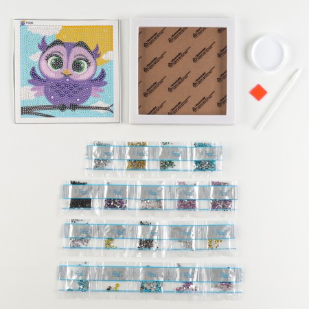 Diamond mosaic 15x15 on a frame with different rhinestones "Owl"-2