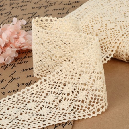 Knitted lace, 70 mm × 10 ± 1 m, beige color