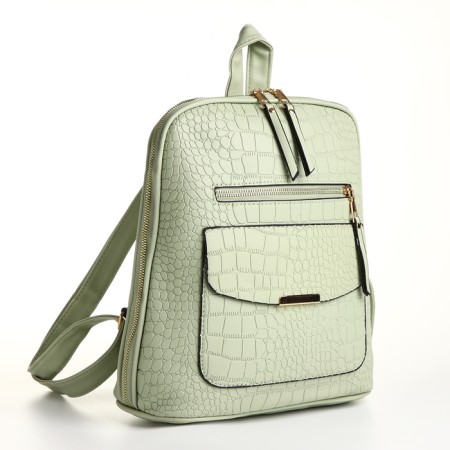 City backpack on a zipper, green color