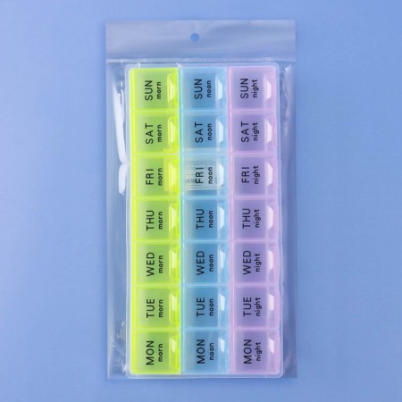 Airman - Organizer "Week", English letters, morning/day/night, 21.5 × 11 × 2 cm, 21 sections, multi -colored-3