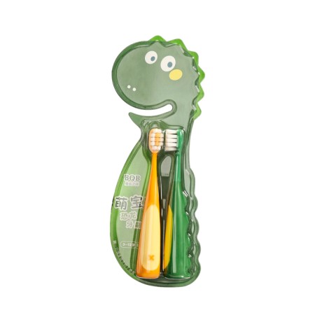 Set of children's toothbrushes dinosaurus, green and orange