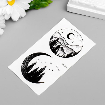 Black "Night and Forest" tattoo on the body 10.5x6 cm-1