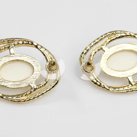 Earrings with pearls "abstraction" desire, white color in gold, stone shape and color mix-1