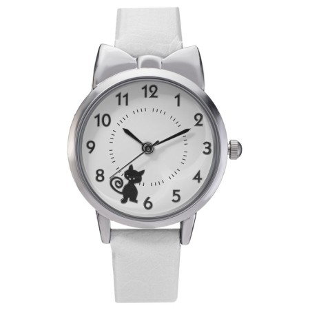 Women's watch "cat", d-2.8 cm, white strap-1
